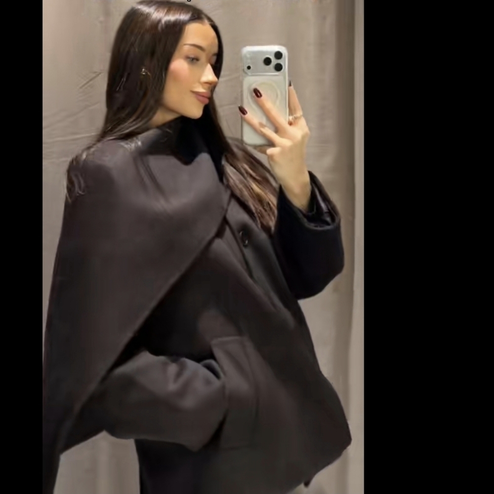 Zara Wool Blend Coat with Scarf - Picture 3 of 13